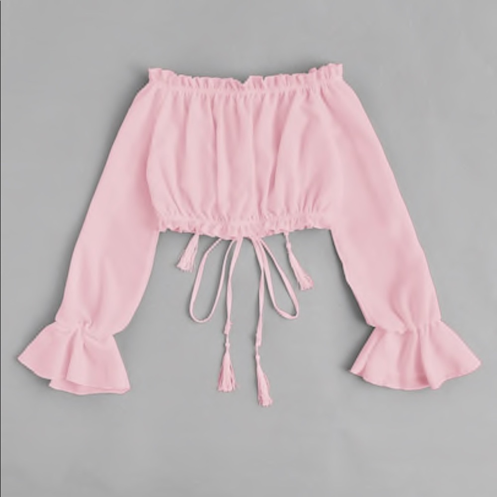 Off Shoulder Drawstring Crop Top - Picture 4 of 4